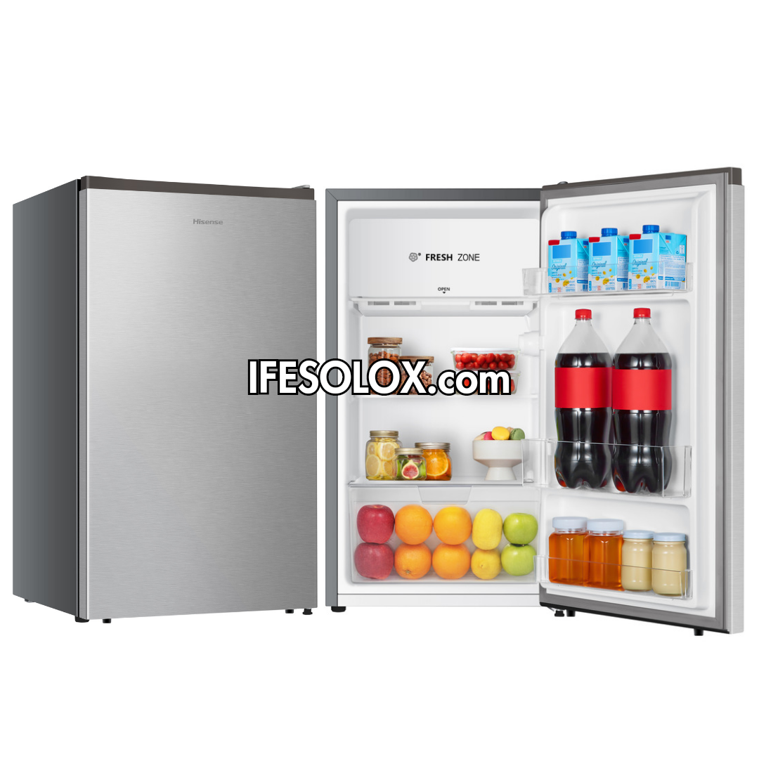 Réfrigérateur Hisense 121DR, 121L avec Porte Simple, Faible bruit, Plateau  en verre, Tiroir à légumes