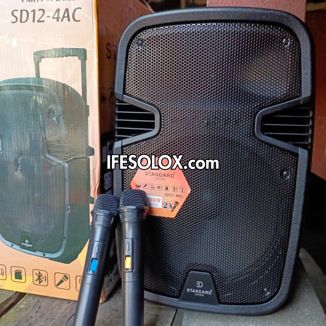 STANDARD SD12-4AC 12-inch Professional PA Multimedia Loudspeaker with Dual Wireless Microphone - Brand New