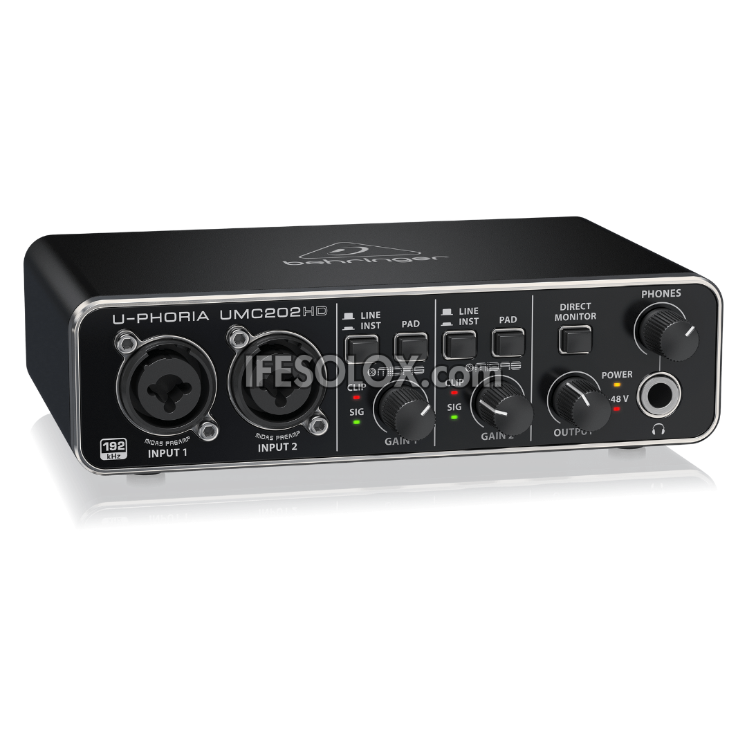 Behringer U-PHORIA UMC202HD 2x2 USB Audio Interface with Midas Mic Preamplifier - Brand New