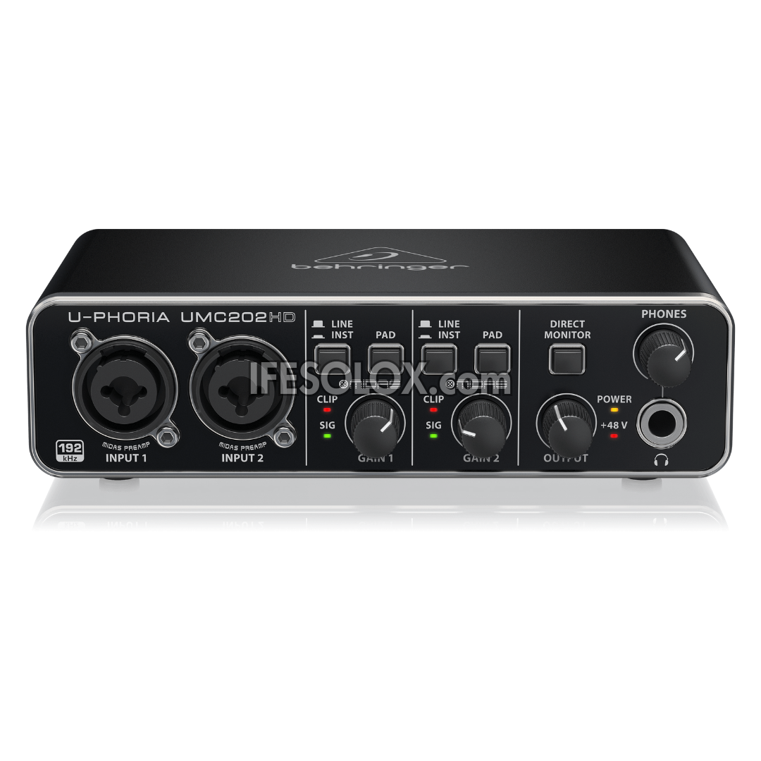 Behringer U-PHORIA UMC202HD 2x2 USB Audio Interface with Midas Mic Preamplifier - Brand New