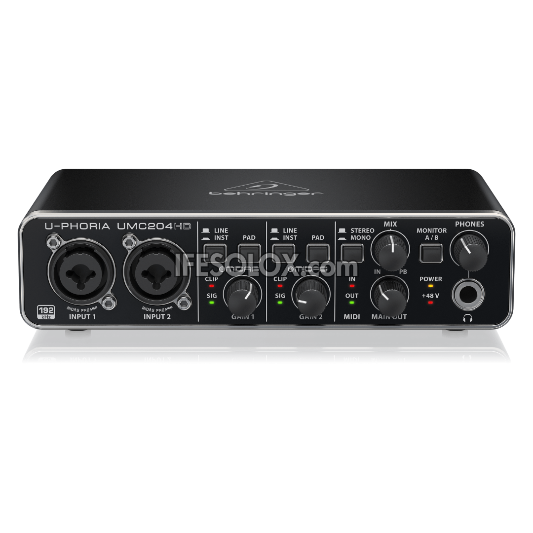 Behringer U-PHORIA UMC204HD 2x4 USB Audio Interface with Midas Mic Preamplifier - Brand New