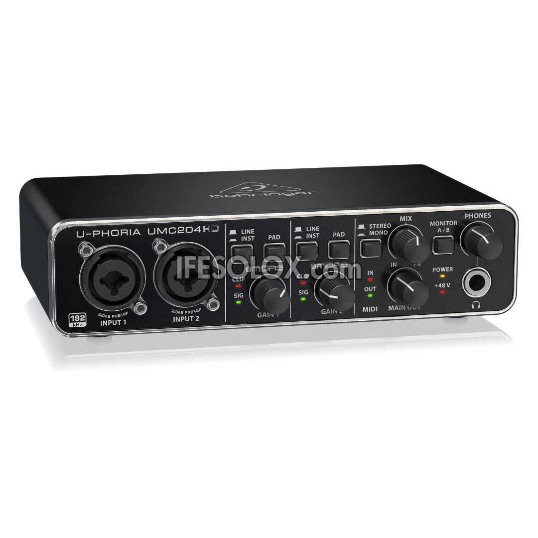Behringer U-PHORIA UMC204HD 2x4 USB Audio Interface with Midas Mic Preamplifier - Brand New