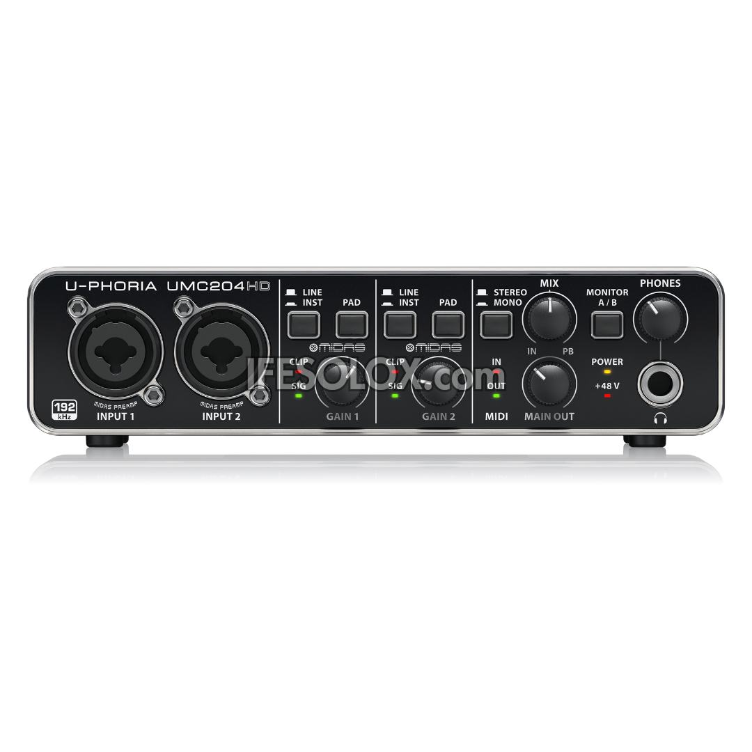 Behringer U-PHORIA UMC204HD 2x4 USB Audio Interface with Midas Mic Preamplifier - Brand New