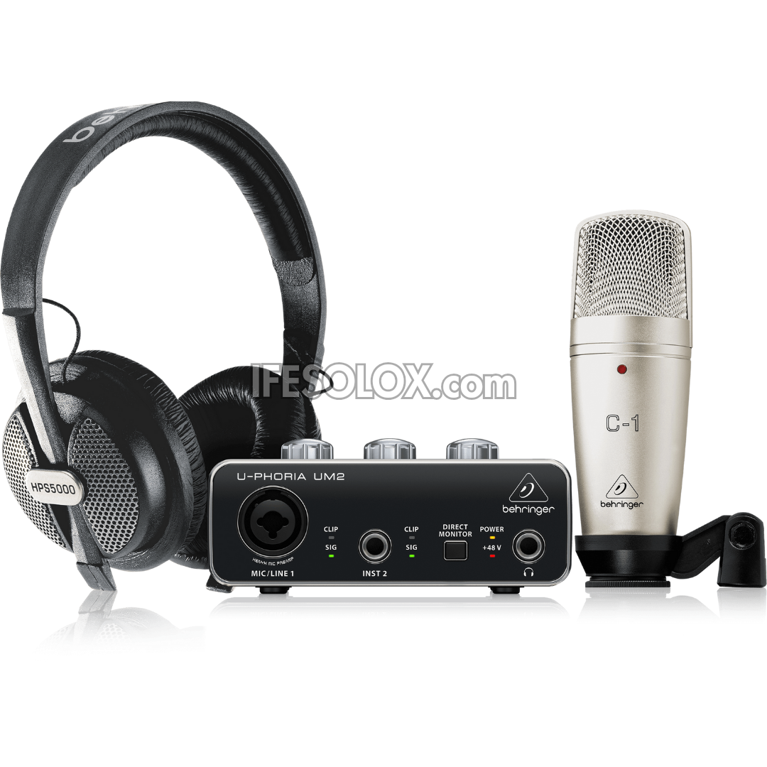 Behringer U-PHORIA Studio Recording Bundle with Audio Interface, Microphone, Cables & Headphones - Brand New