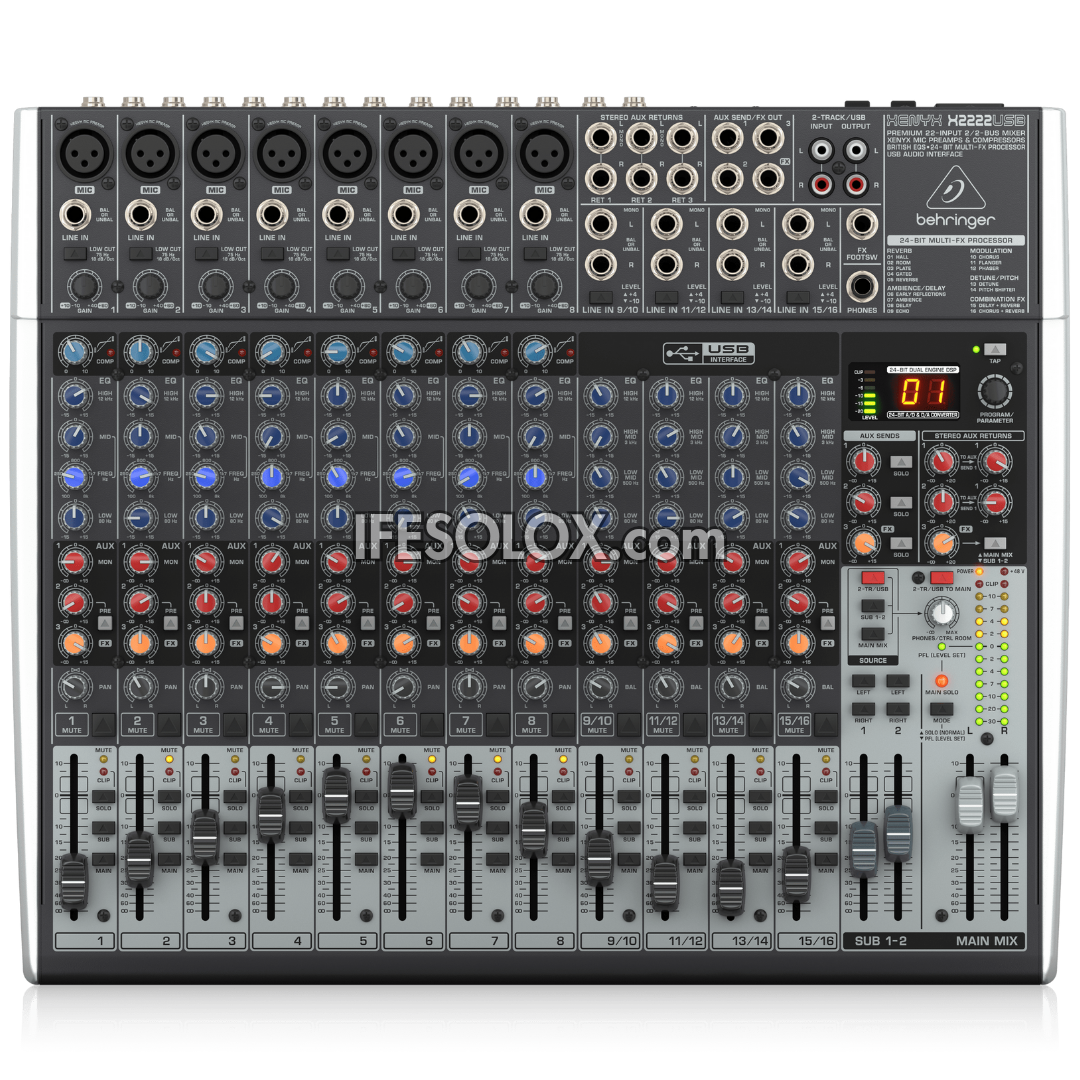 Behringer XENYX X2222USB Premium 22-Input 2-Bus Mixer with XENYX Mic Preamps, Multi-FX Processor and USB Audio Interface - Brand New