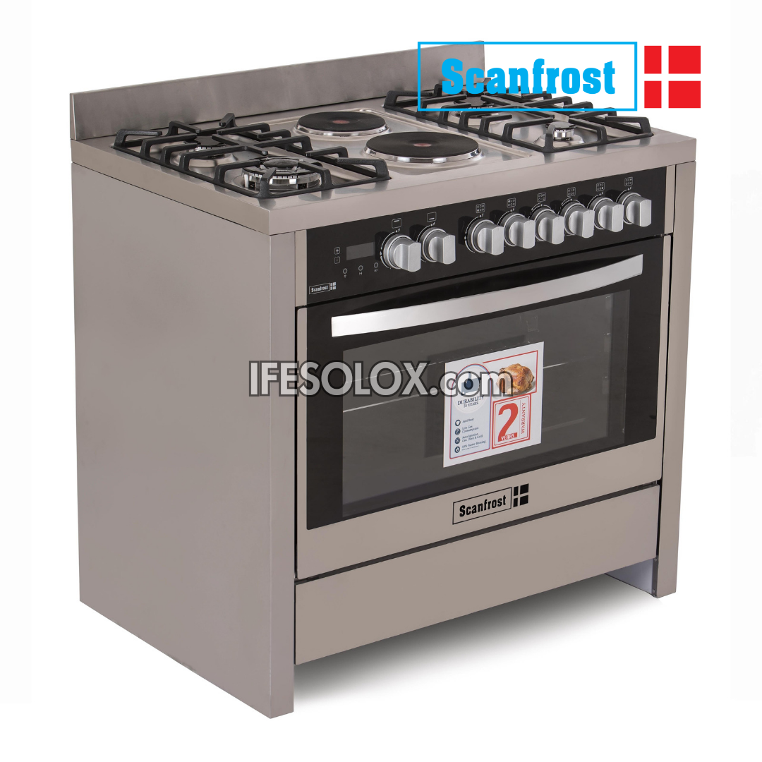 ScanFrost SFC9423SB 60x90 (4+2) Gas Cooker and Oven with 4 Gas Burners and 2 Electric Plates - Brand New