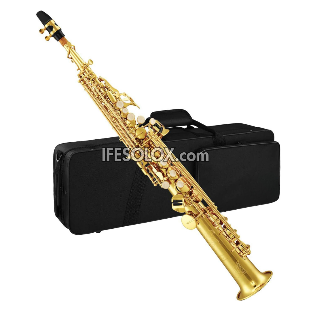 Gold Lacquered Soprano Saxophone with Stand for Beginners, Professionals and Concerts - Brand New