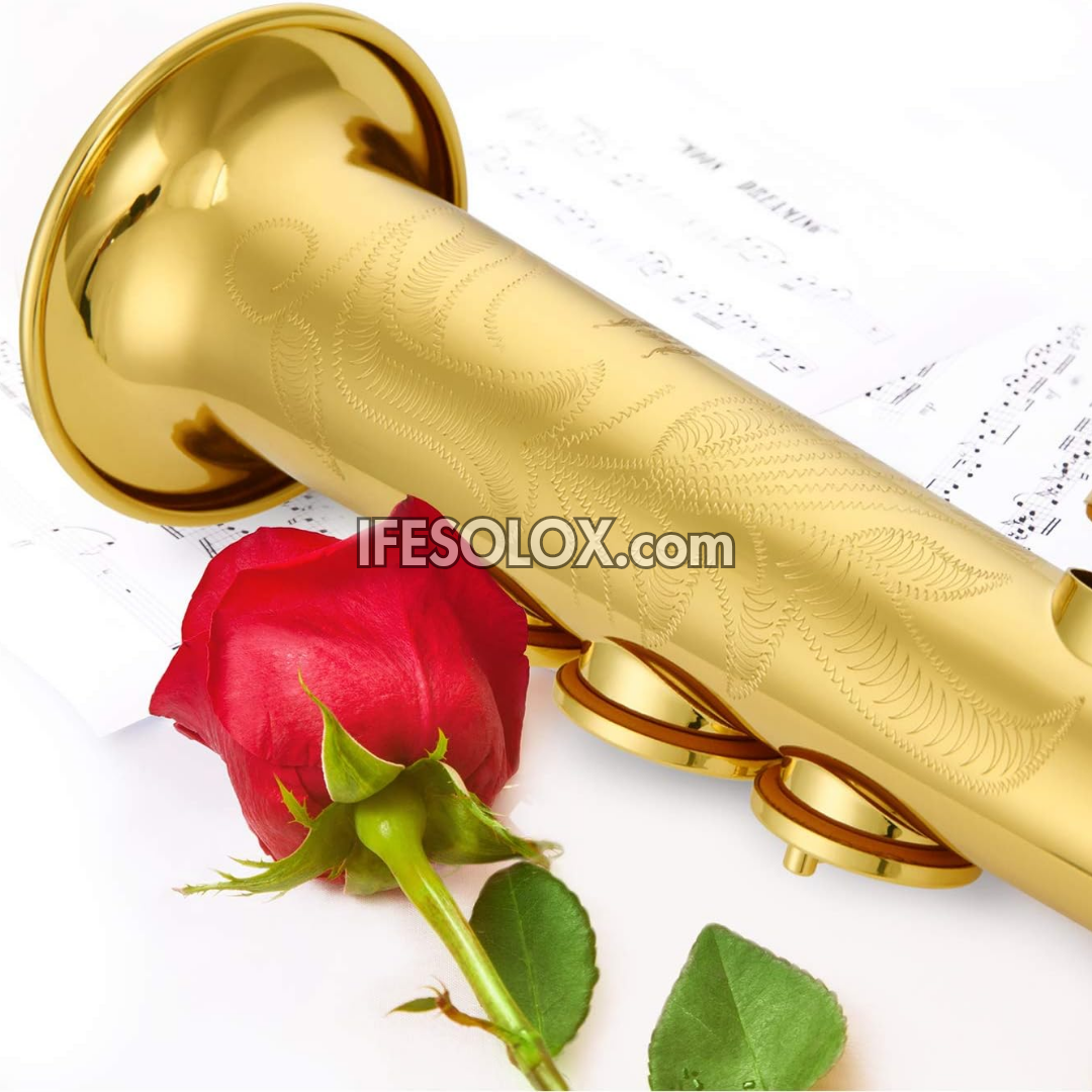 Gold Lacquered Soprano Saxophone with Stand for Beginners, Professionals and Concerts - Brand New