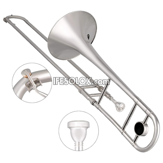 Silver B-Flat Tenor Slide Trombone for Beginners, Professionals and Concerts - Brand New