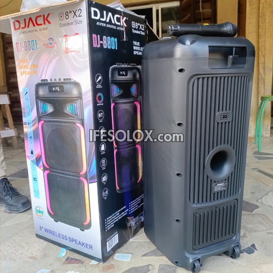 DJACK DJ-8801 Dual 8-inch Professional PA Multimedia Loudspeaker System with Wireless Microphone - Brand New