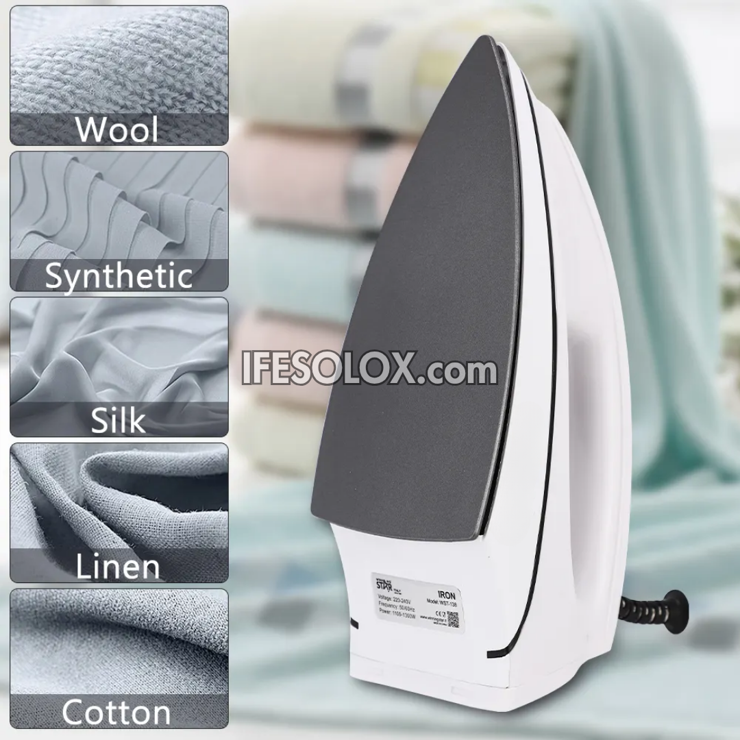 Deluxe 1200W Dry Pressing Iron for Clothes with Scratch Resistant Aluminum Soleplate, Auto Shut-off - Brand New