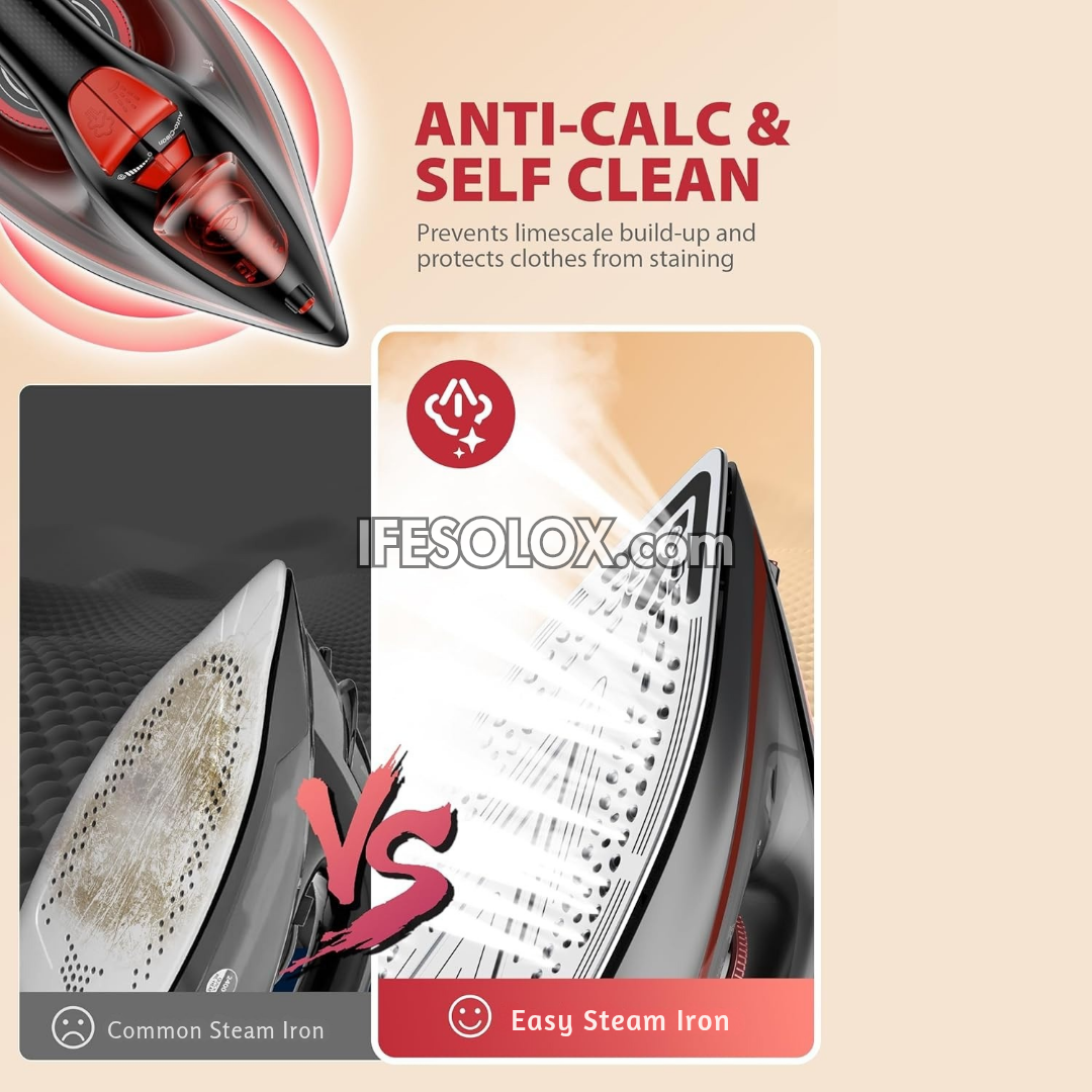 Easy Steam 1500W Pressing Iron for Clothes with Ceramic Coated Soleplate, Self-Cleaning, Auto Shut-off - Brand New