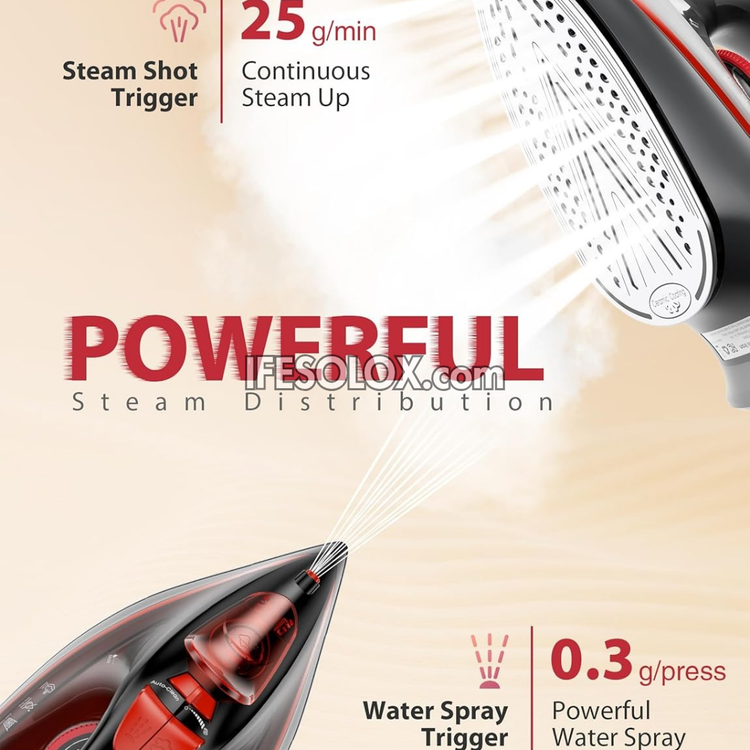 Easy Steam 1500W Pressing Iron for Clothes with Ceramic Coated Soleplate, Self-Cleaning, Auto Shut-off - Brand New