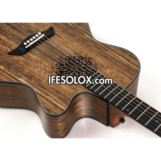 Smiger LG-09 40" Engraved Hole Single-cut Semi-Acoustic Guitar with Belt and Bag - Brand New