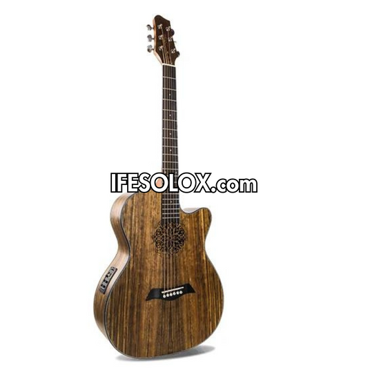 Smiger LG-09 40" Engraved Hole Single-cut Semi-Acoustic Guitar with Belt and Bag - Brand New