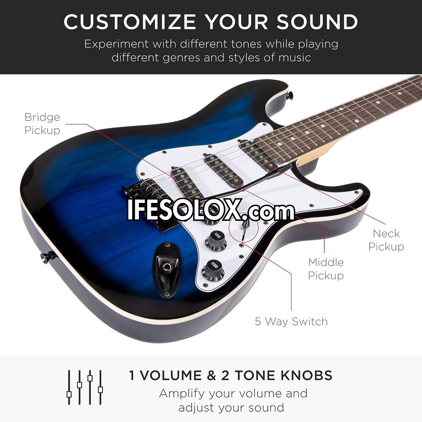 Classic 6-String 22-Flet Electric Lead Guitar with 3 Control Knob - Brand New