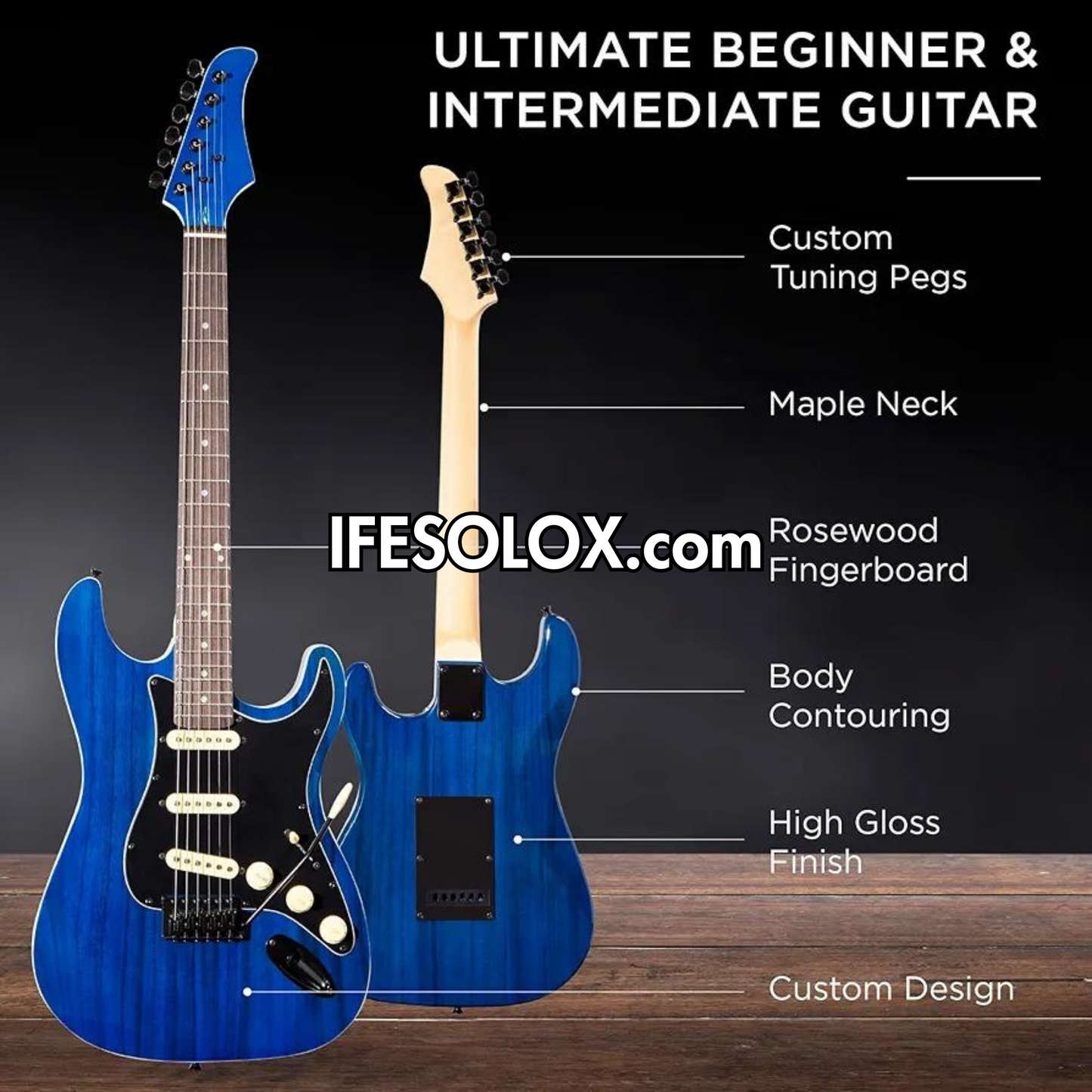 Classic 39" Navy-Blue 6-String 22-Flet Electric Lead Guitar with 3 Control Knob - Brand New