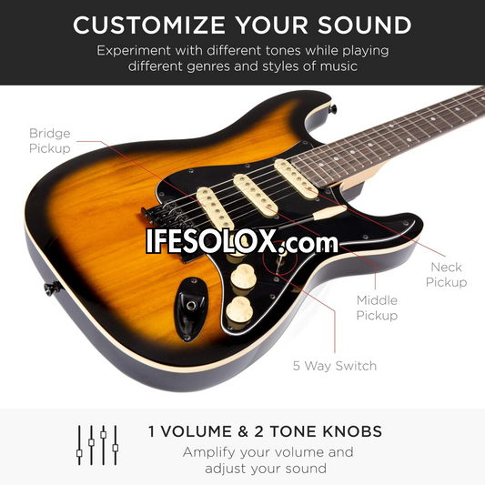 Classic 39" Sunburst 6-String 22-Flet Electric Lead Guitar with 3 Control Knob - Brand New