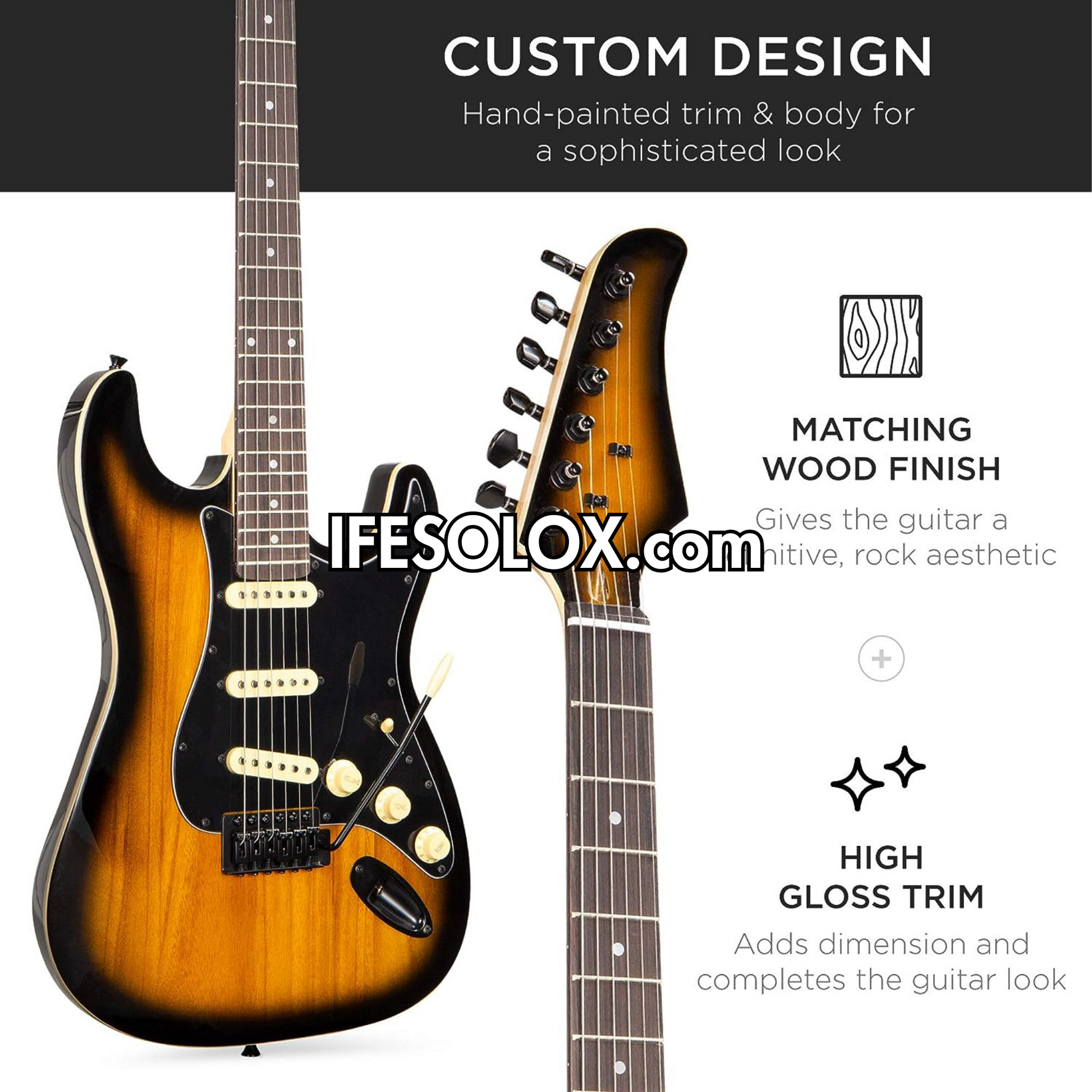 Classic 39" Sunburst 6-String 22-Flet Electric Lead Guitar with 3 Control Knob - Brand New