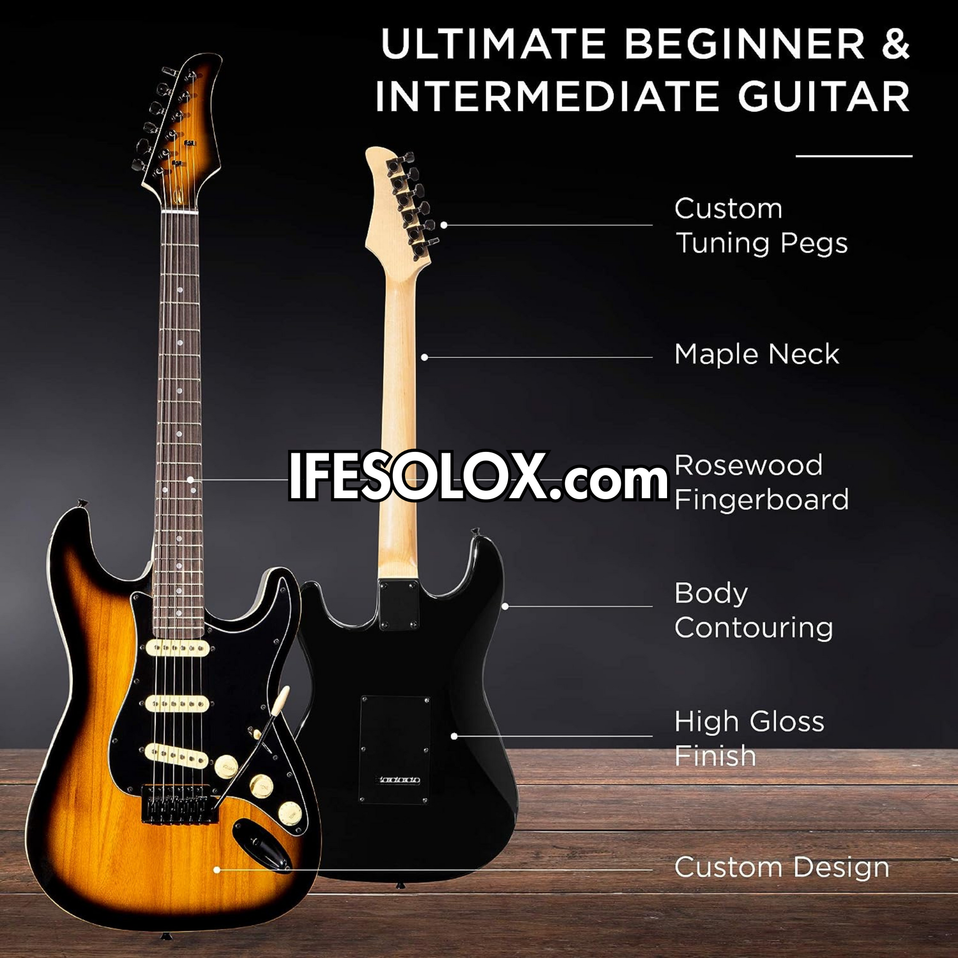 Classic 39" Sunburst 6-String 22-Flet Electric Lead Guitar with 3 Control Knob - Brand New