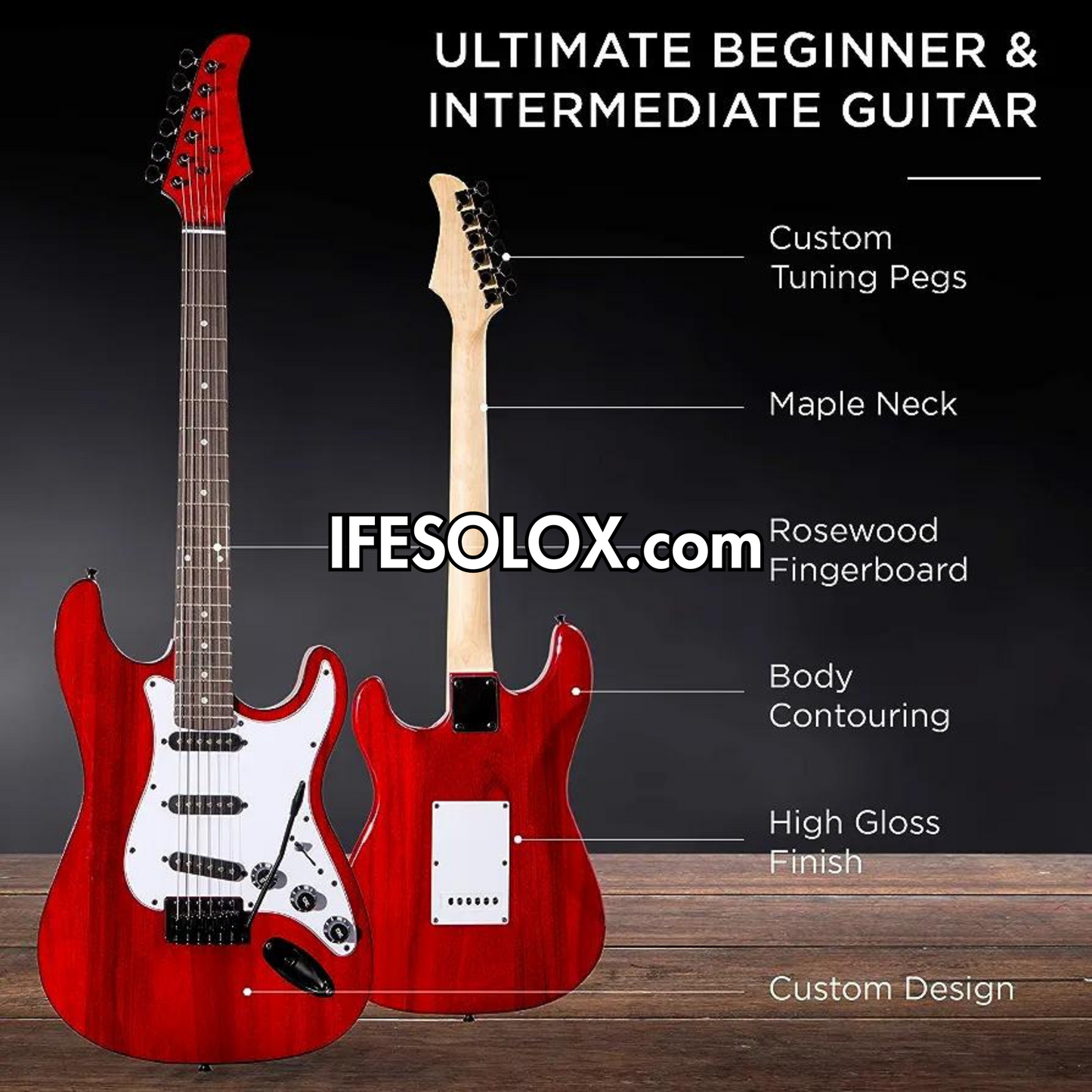Guitare électrique classique rouge à 6 cordes et 22 flets de 39 pouces avec 3 boutons de commande, flambant neuf