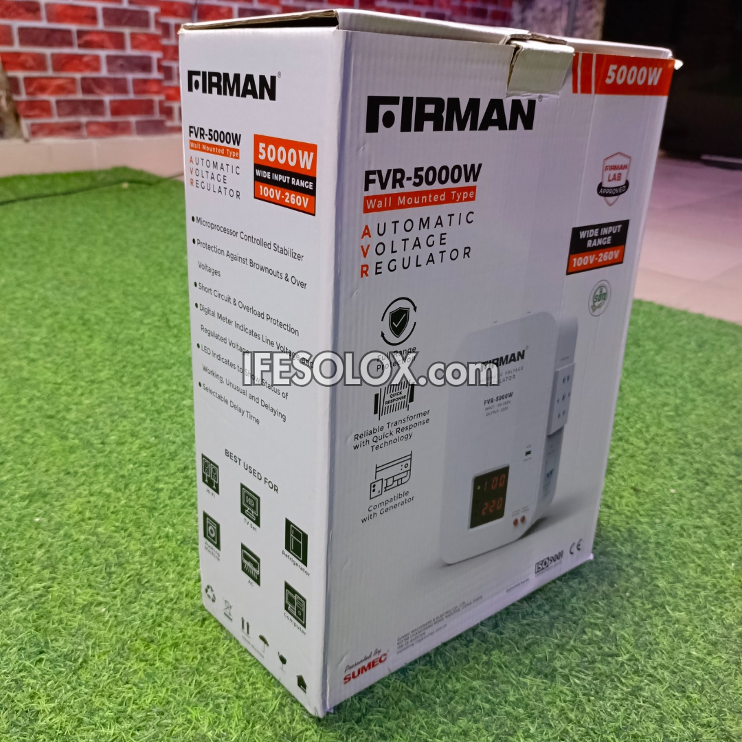 FIRMAN FVR-5000W 5000Watts Wall-Mounted Automatic Voltage Stabilizer with USB - Brand New