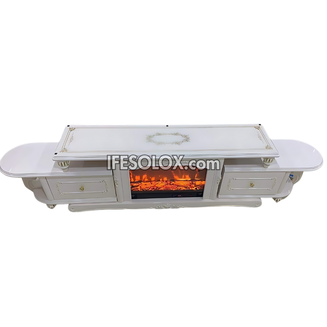 Premium FP006W Fireplace TV Stand with Square Outline and Drawers (White)