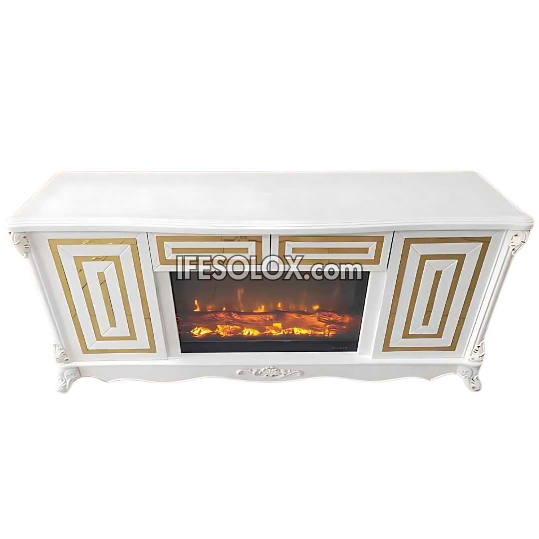 Premium FP004W Fireplace TV Stand with Square Outline and Drawers (White)
