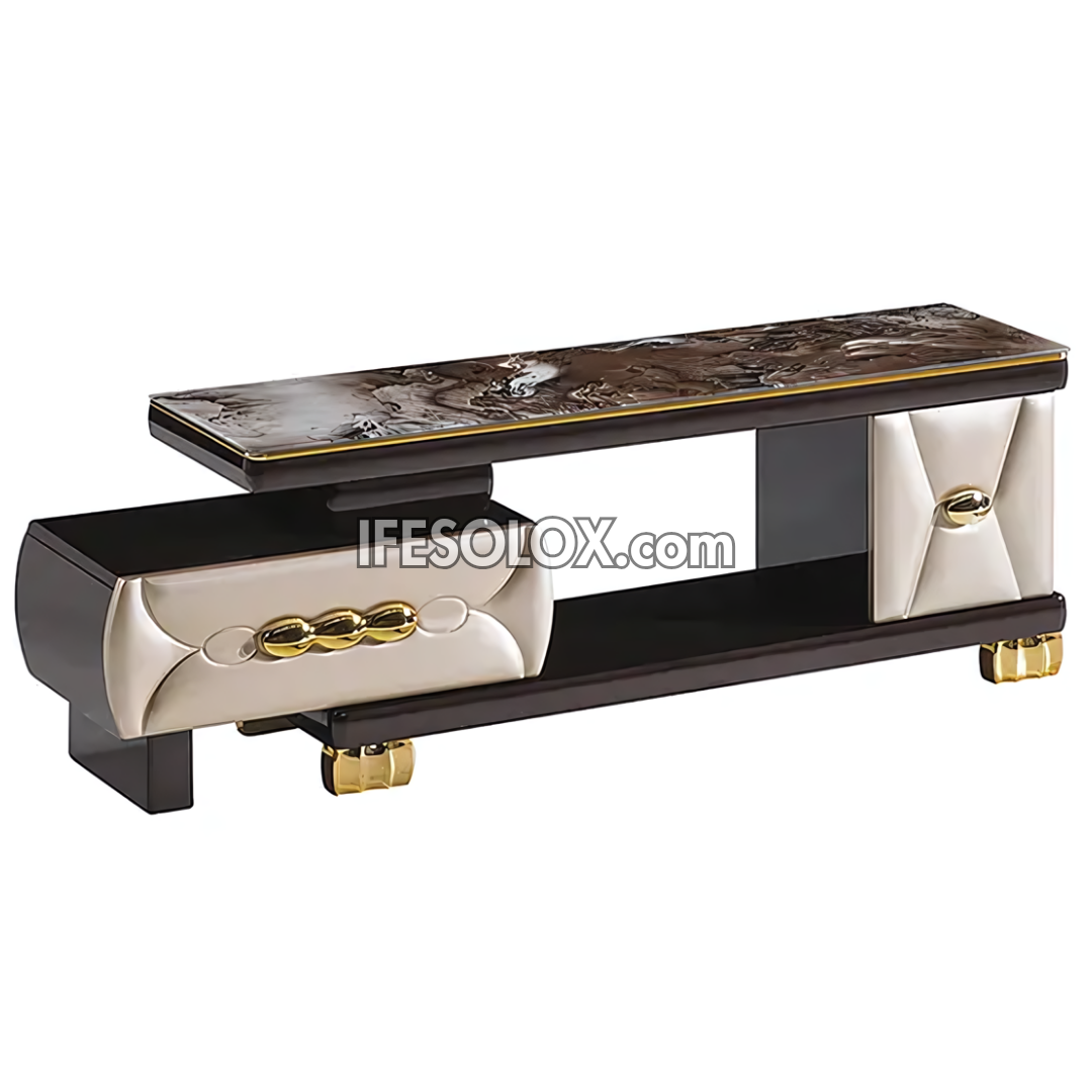 CHIDEC TVS002 Glossy Double Drawer Television Stand with Vintage Top Design