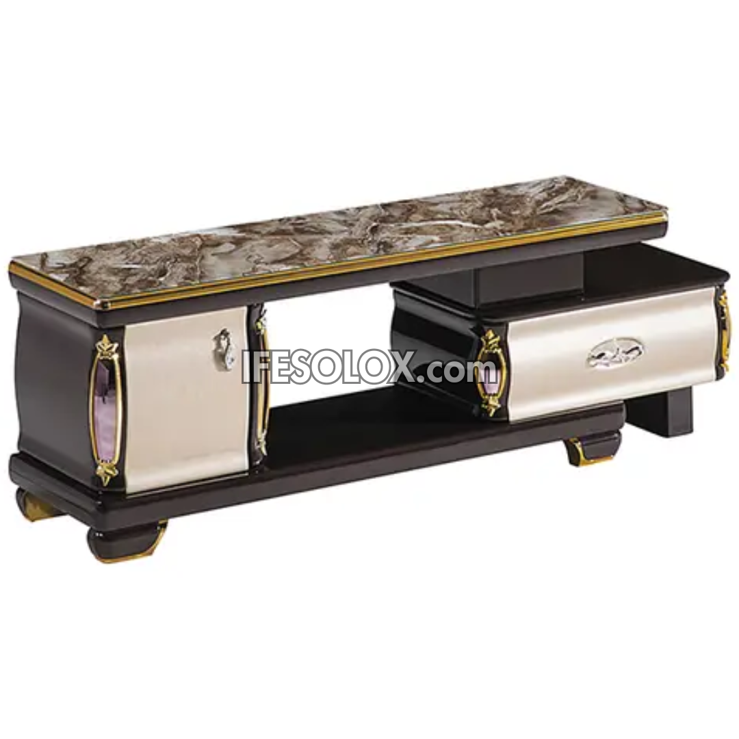 CHIDEC TVS003 Glossy Double Drawer Television Stand with Vintage Top Design