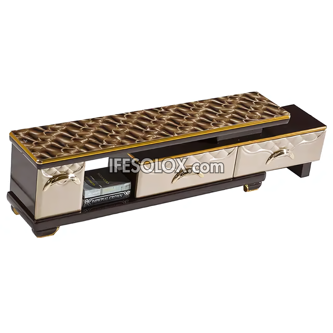 CHIDEC TVS009 Glossy Triple Drawer Television Stand with Vintage Top Design