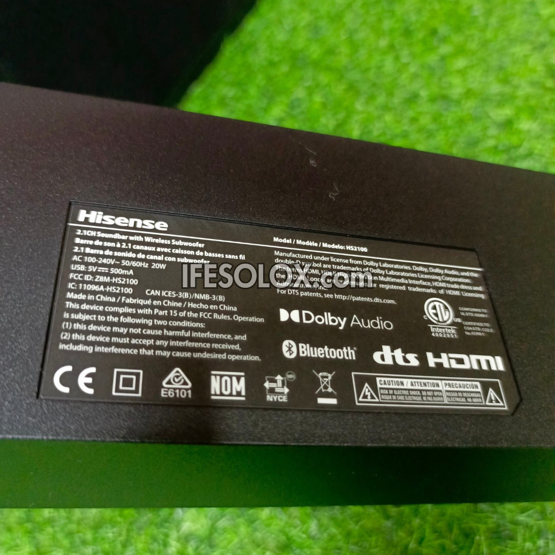 Hisense HS2100 2.1Ch 240W Bluetooth Sound Bar with Wireless Subwoofer + Dolby Atmos - Brand New