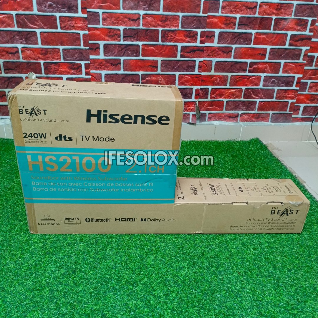 Hisense HS2100 2.1Ch 240W Bluetooth Sound Bar with Wireless Subwoofer + Dolby Atmos - Brand New