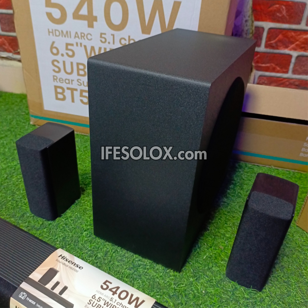 Hisense HS5100 5.1Ch 540W Bluetooth Sound Bar with Wireless Subwoofer and Rear Speakers - Brand New