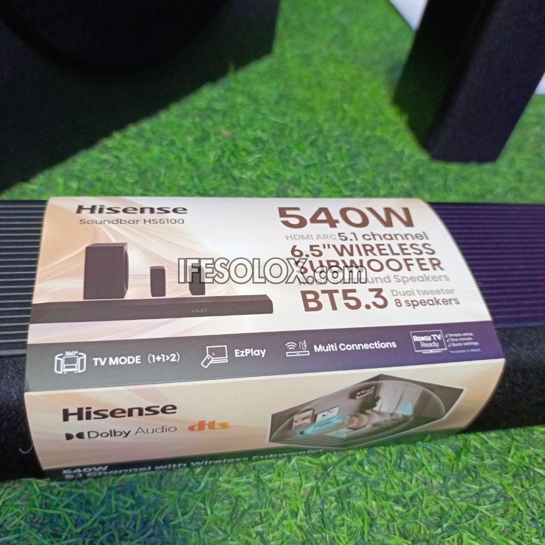 Hisense HS5100 5.1Ch 540W Bluetooth Sound Bar with Wireless Subwoofer and Rear Speakers - Brand New
