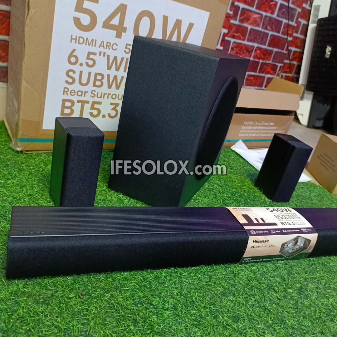 Hisense HS5100 5.1Ch 540W Bluetooth Sound Bar with Wireless Subwoofer and Rear Speakers - Brand New