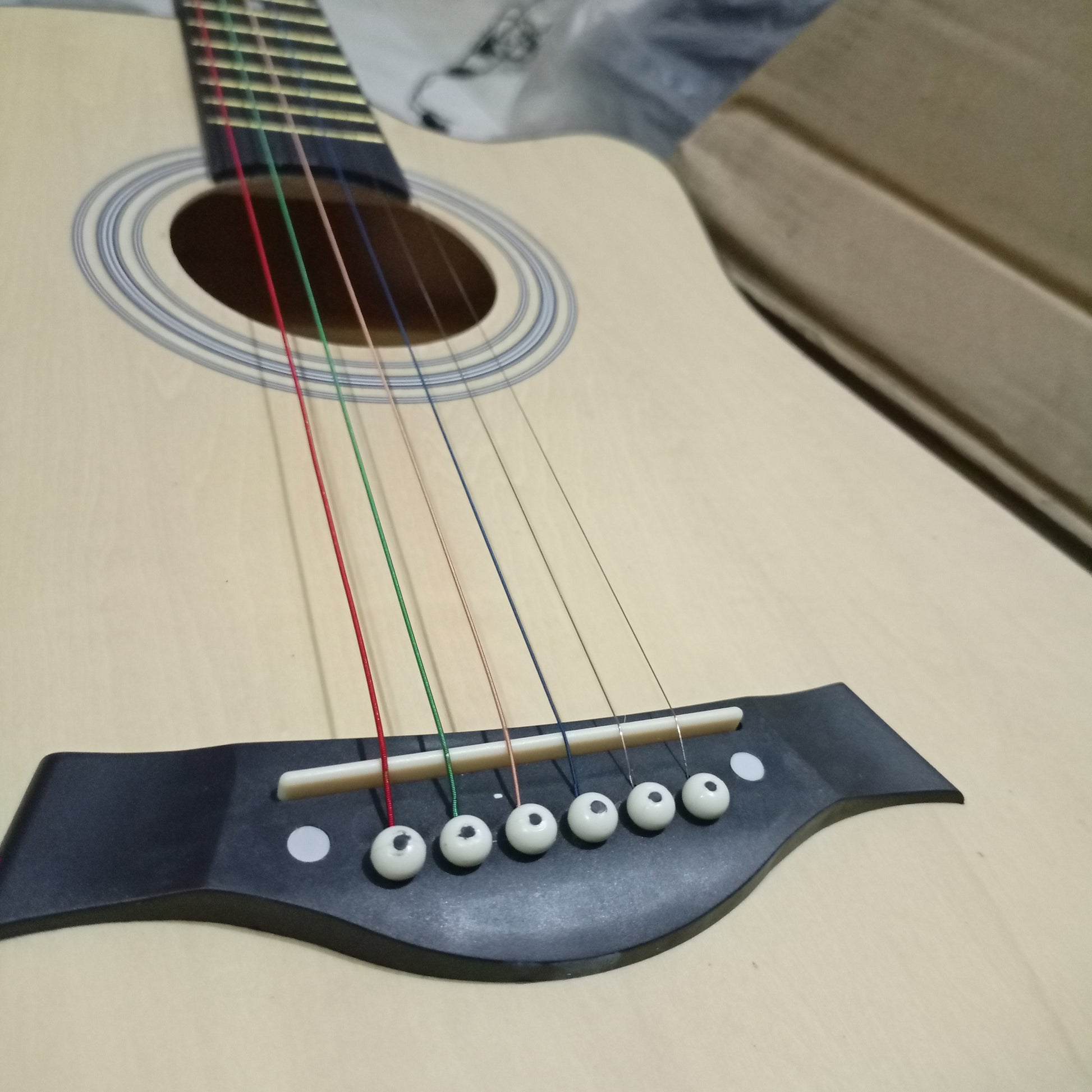Classic 38" Brown Acoustic Guitar - showing strings