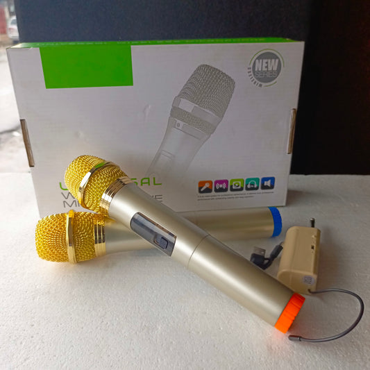 Professional Universal Dual (2 Way) Wireless Dynamic Vocal Microphone with mini Microphone Receiver - Front View