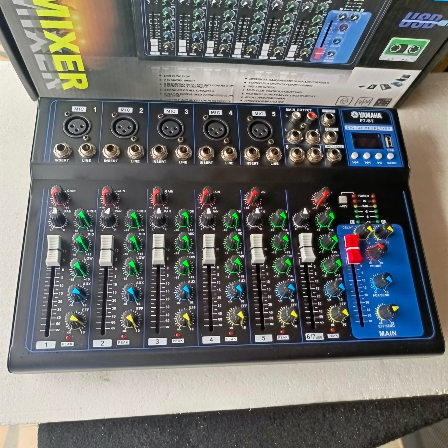 Professional F7 7-Channel Compact Stereo Mixer - Front View