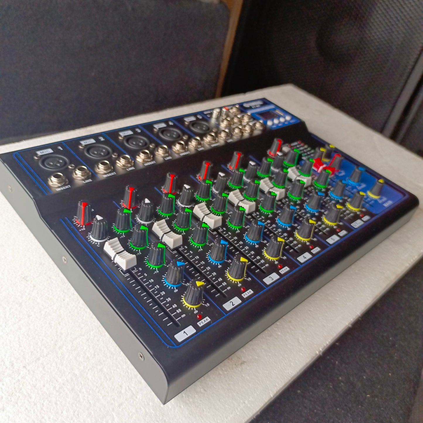 Professional F7 7-Channel Compact Stereo Mixer - left angle view