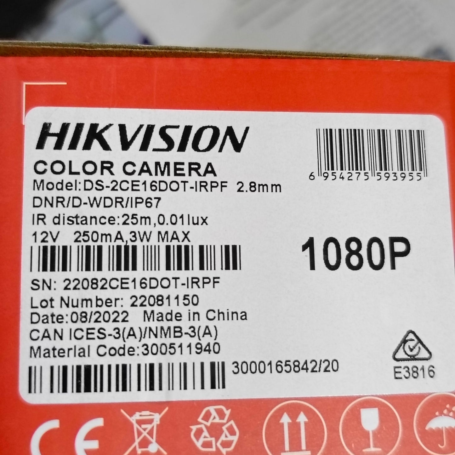 Caméra Bullet IR intérieure/extérieure HIKVISION Turbo HD (objectif 3,6 mm 1,3 MP) - Tout neuf