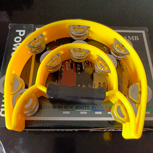 Tambourin Jingle en métal à double rangée Half Moon Power-2 Tamb (jaune) - tout neuf