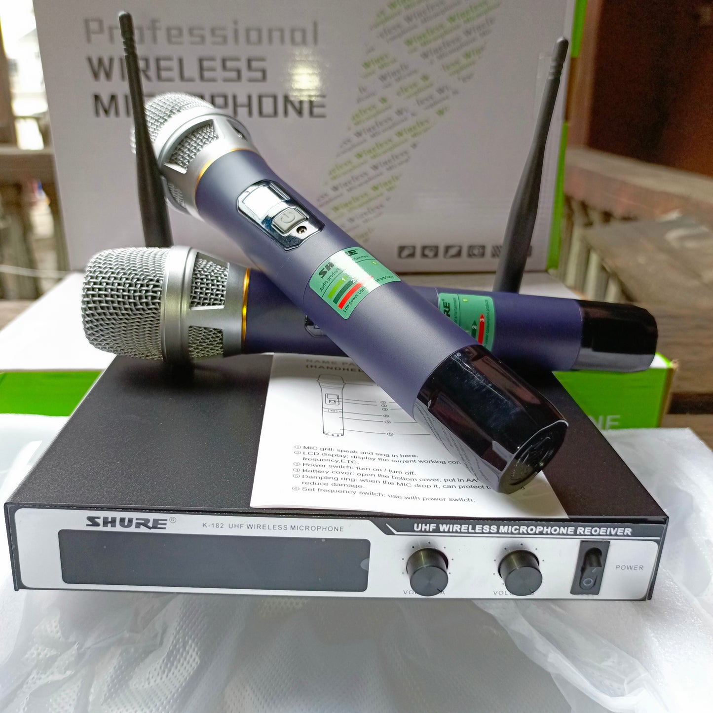 SHURE K-182 Rechargeable Dual (2-Way) Multi-channel Professional Wireless Microphone - Brand New