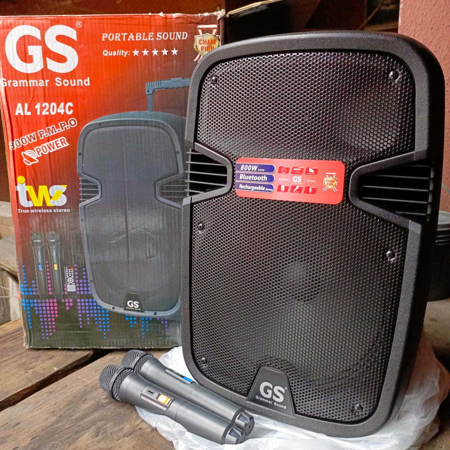 Grammar Sound AL1204C 12-inch Professional PA Multimedia Loudspeaker System with Dual Wireless Microphone - Brand New
