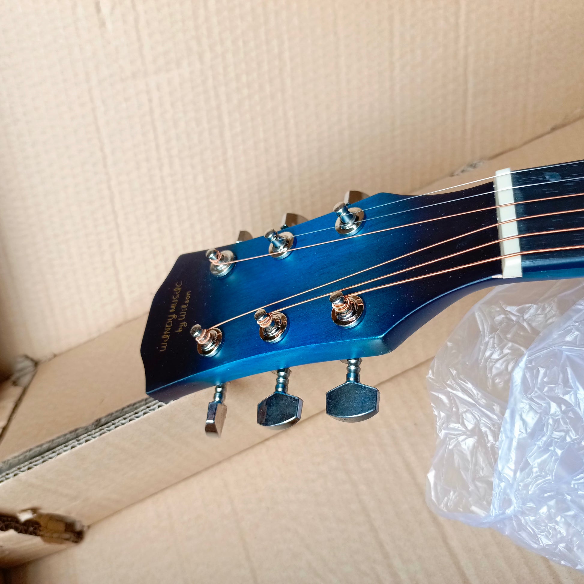 Classic 38" Blue Single-cut Acoustic Guitar with Belt and Bag - Brand New