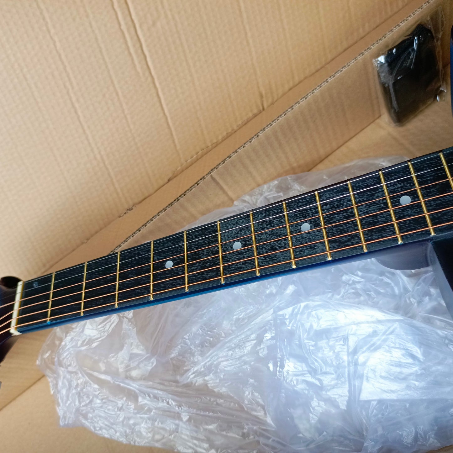 Classic 38" Blue Single-cut Acoustic Guitar with Belt and Bag - Brand New