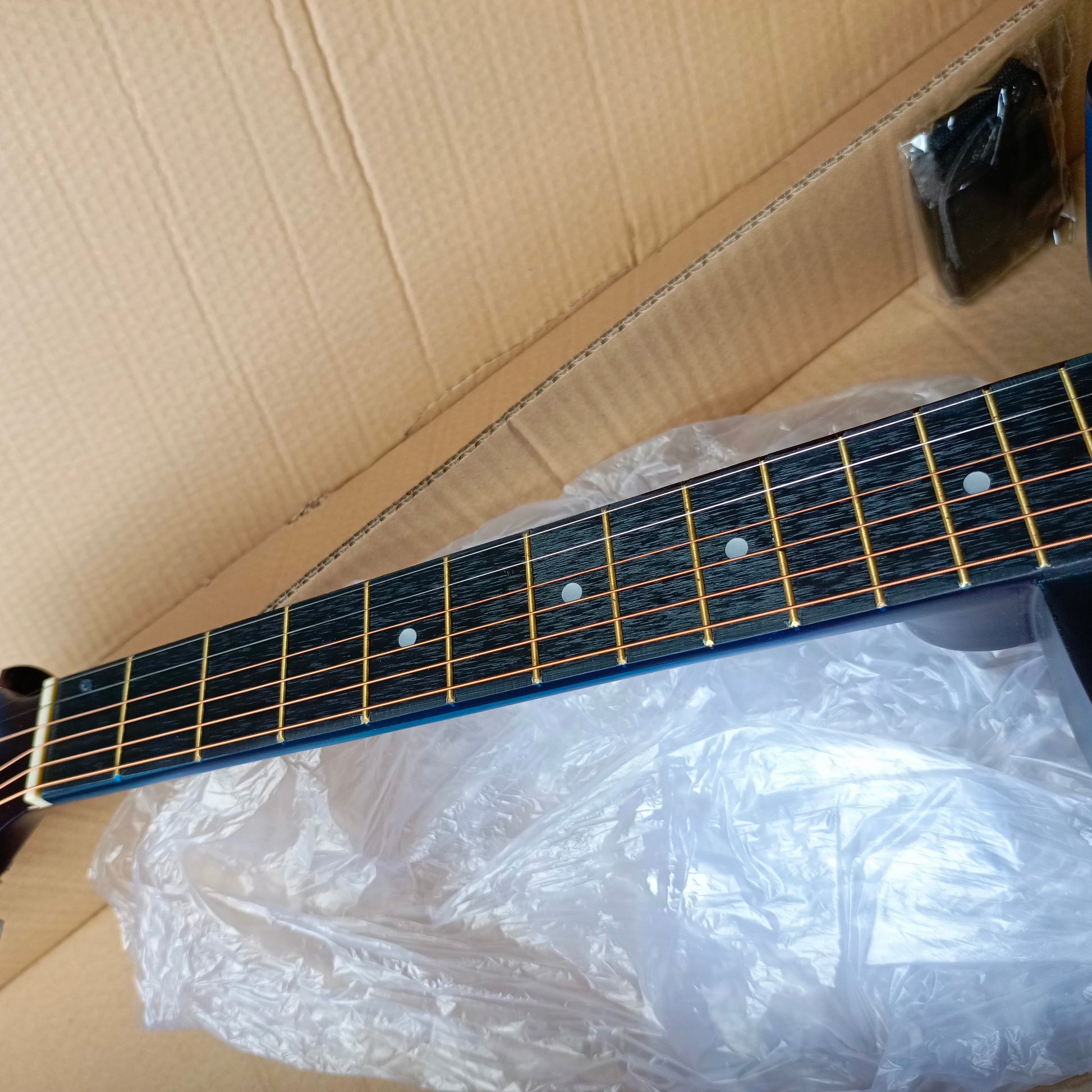 Classic 38" Blue Single-cut Acoustic Guitar with Belt and Bag - Brand New