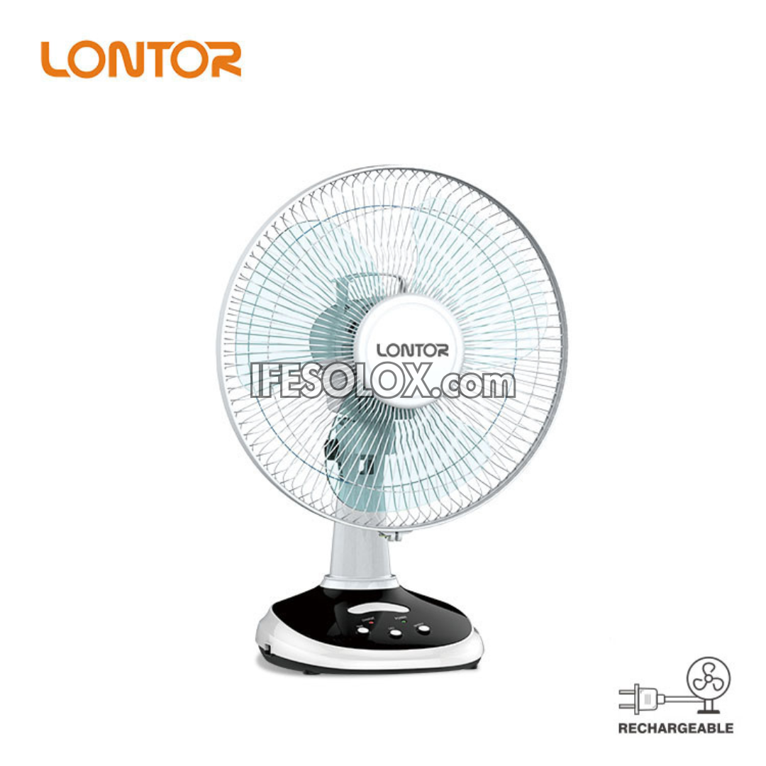 LONTOR 12" Rechargeable Standing Table Fan with 3-Blades (CTL-CF025-12) - Brand New