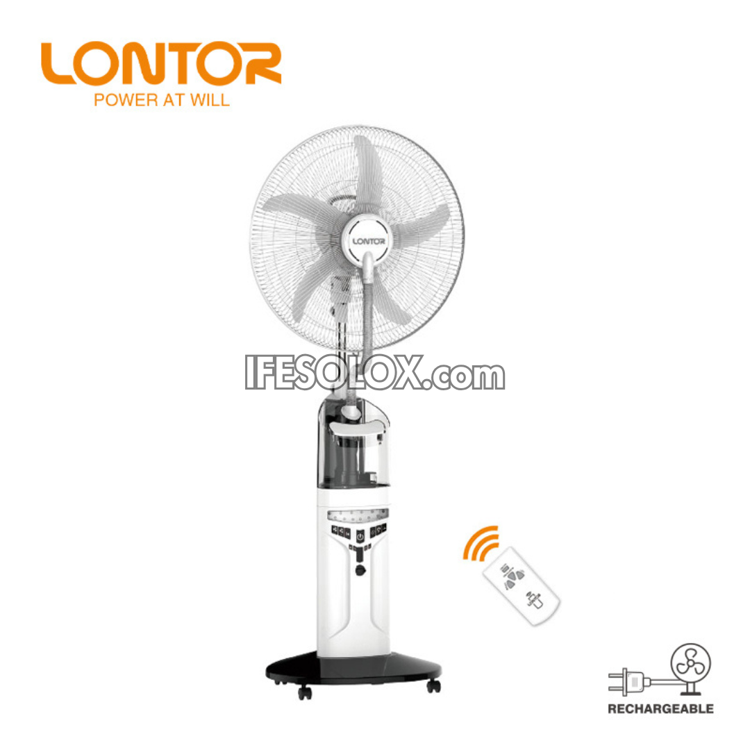 Ventilateur sur pied à brumisation solaire rechargeable LONTOR de 18 po avec 5 pales et télécommande (CTL-CF046R-18) - Tout neuf