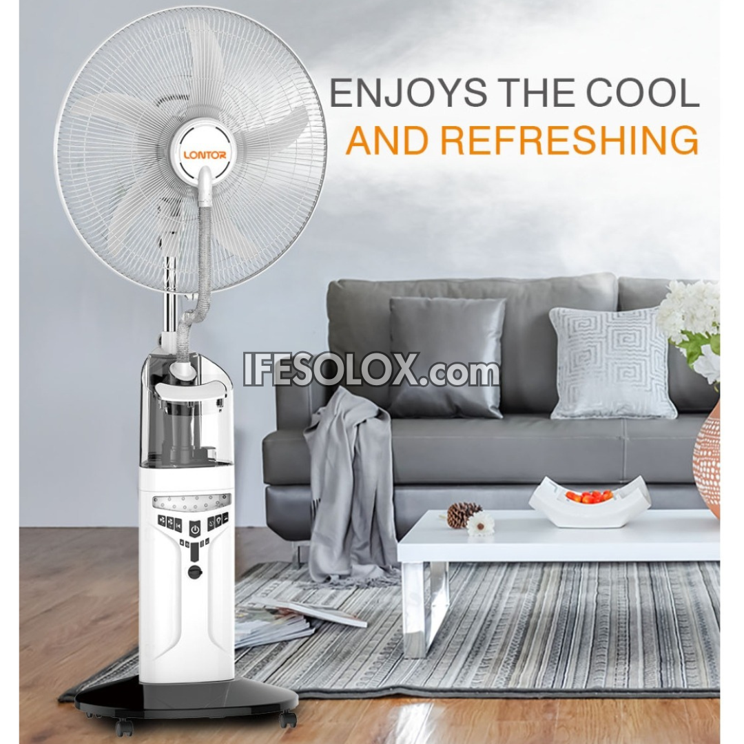 Ventilateur sur pied à brumisation solaire rechargeable LONTOR de 18 po avec 5 pales et télécommande (CTL-CF046R-18) - Tout neuf